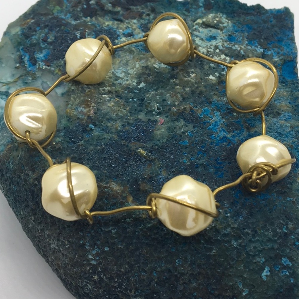 Vintage wire wrapped pearls with brass wiring